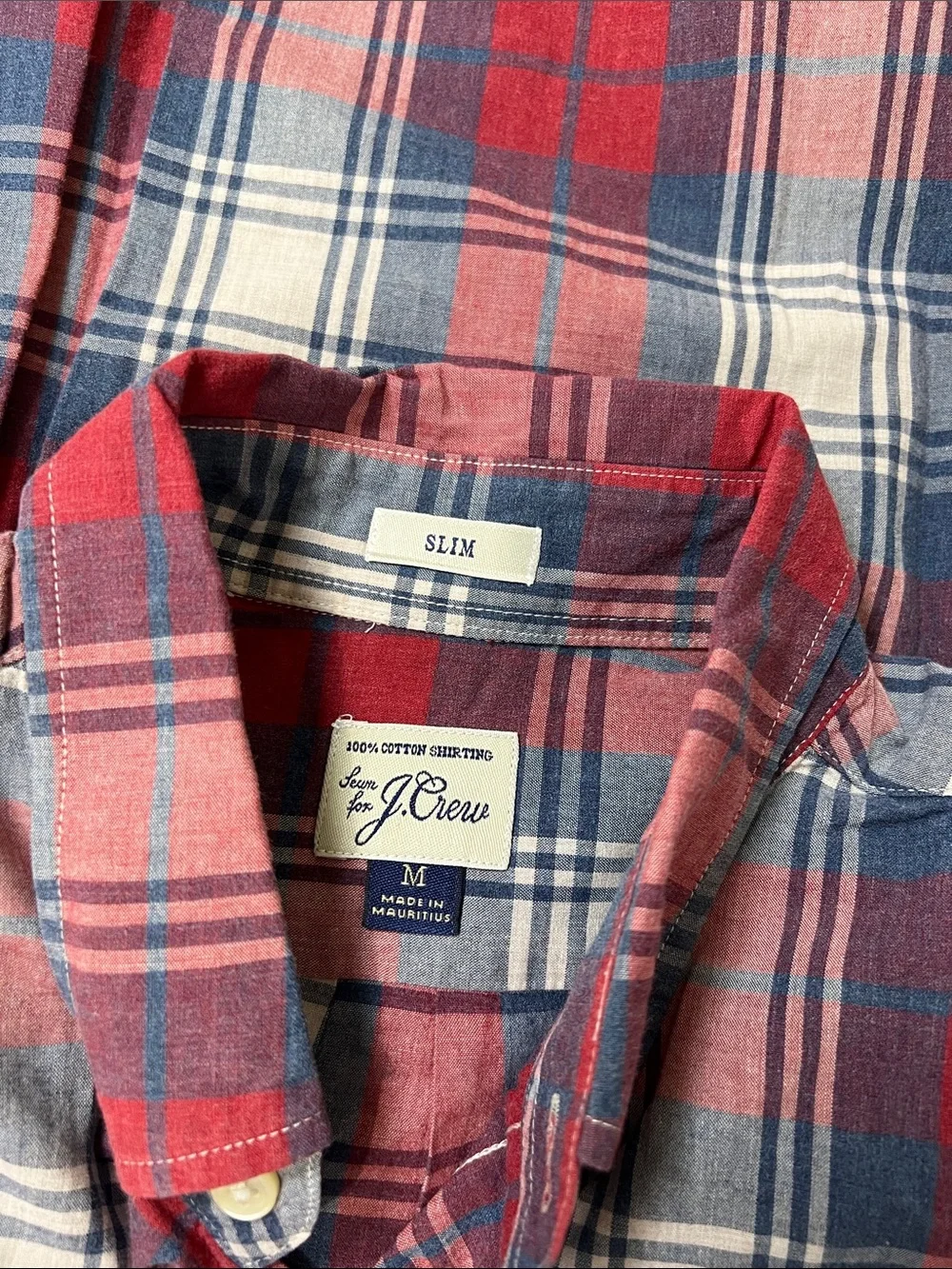 J. Crew Red, Navy & White Plaid Button-Down Shirt